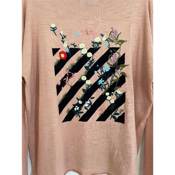 Skull Cashmere Size Medium Floral Embroidered‎ Back Long Sleeve Top Luxe Knit - Picture 7 of 13